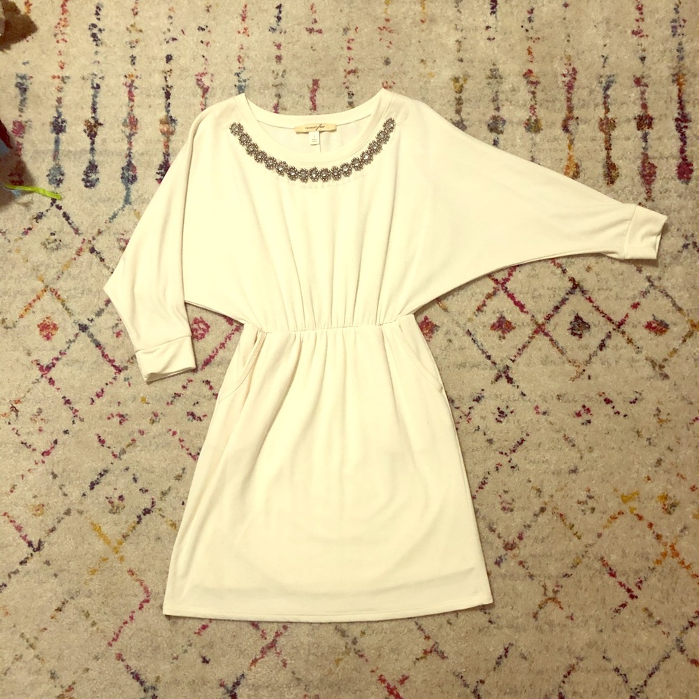 Francescas Embellished Pocketed Sweater Dress
